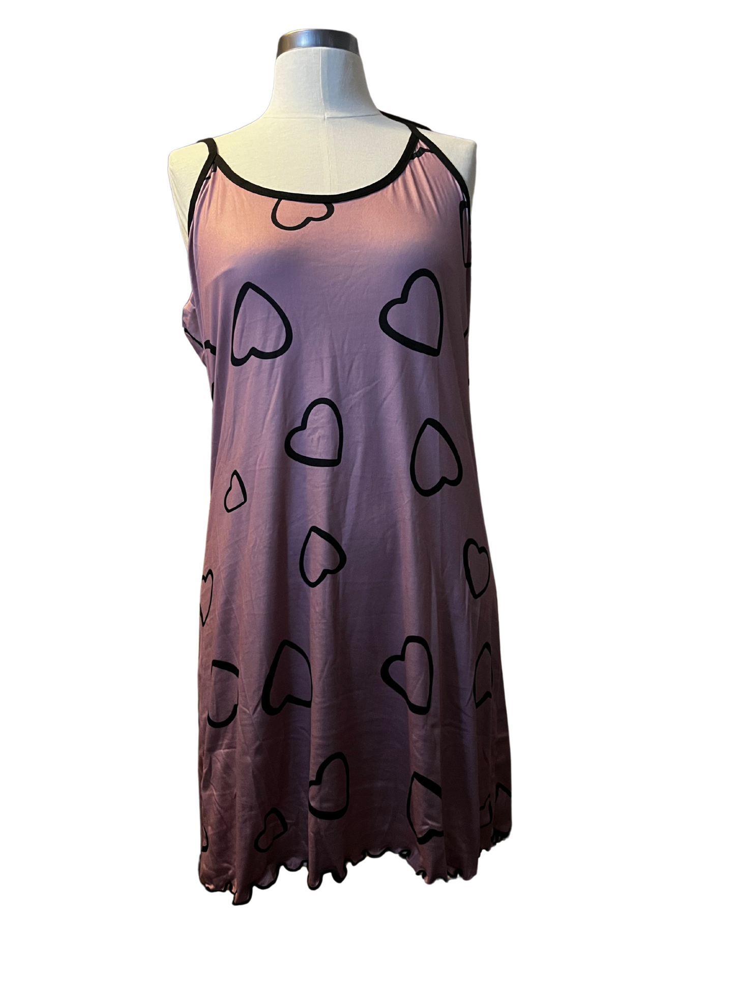 Blush Pink Black Outline Hearts Nightgown Sleepwear Dress