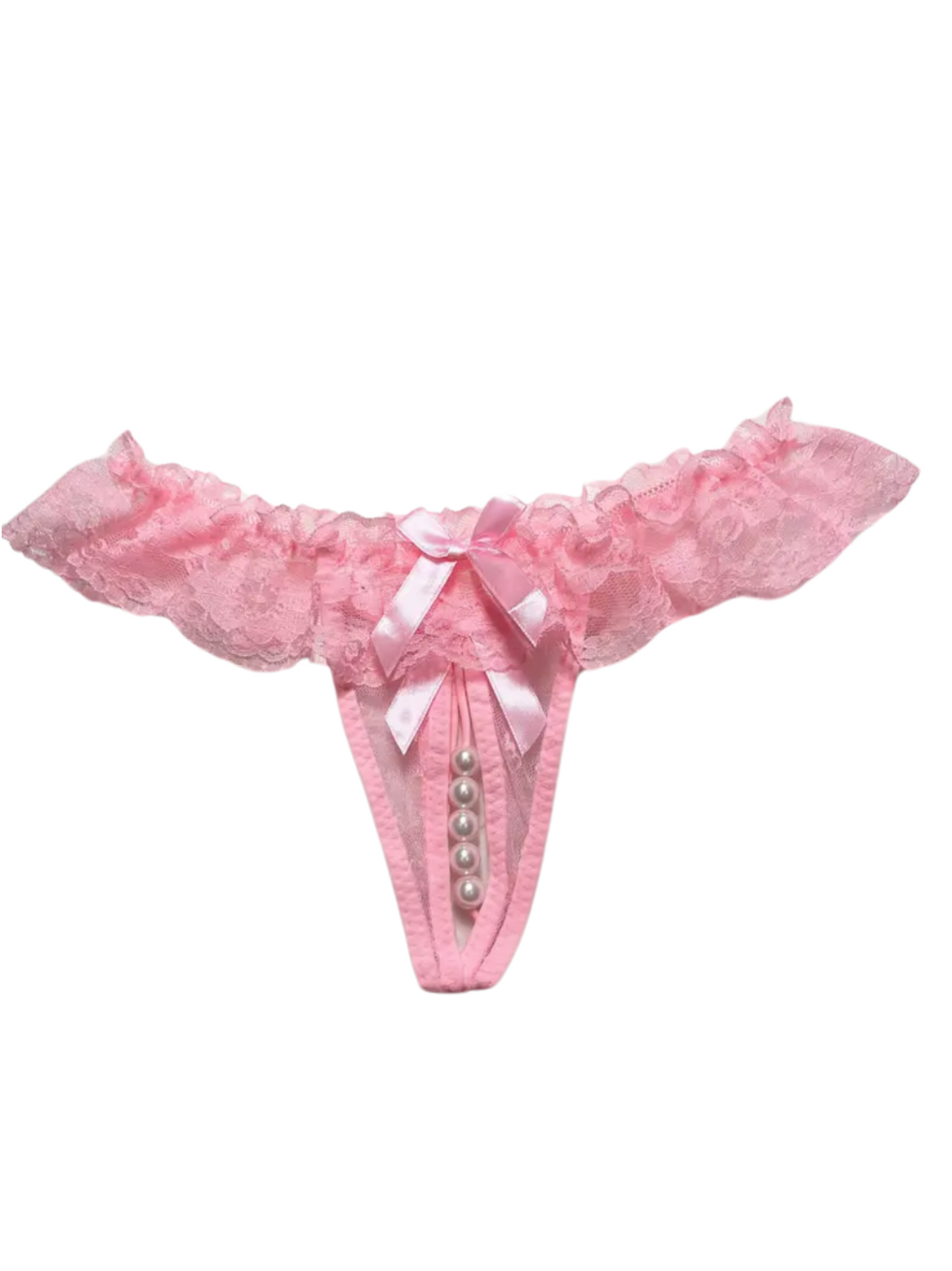 Lace Trim Open Crotch Faux White Pearls