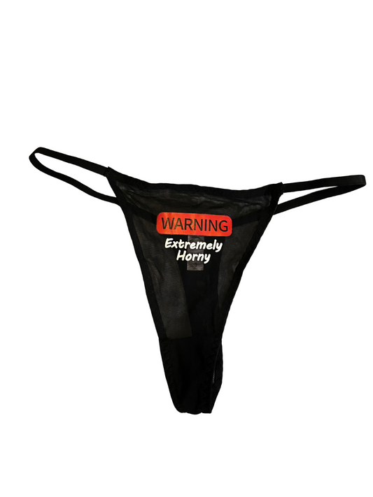 Naughty Saying Black Mesh Thong Panties